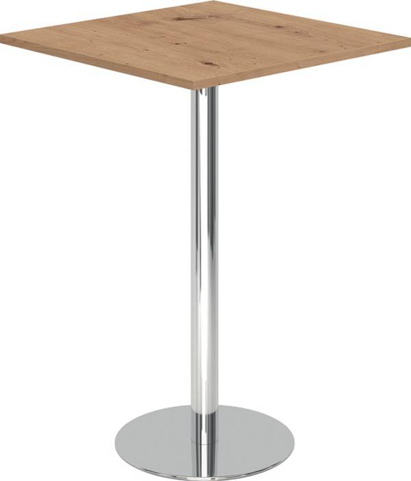 Säulentisch H1110xB800xT800mm Asteichedekor Tellerfuß D.500mm verchr.