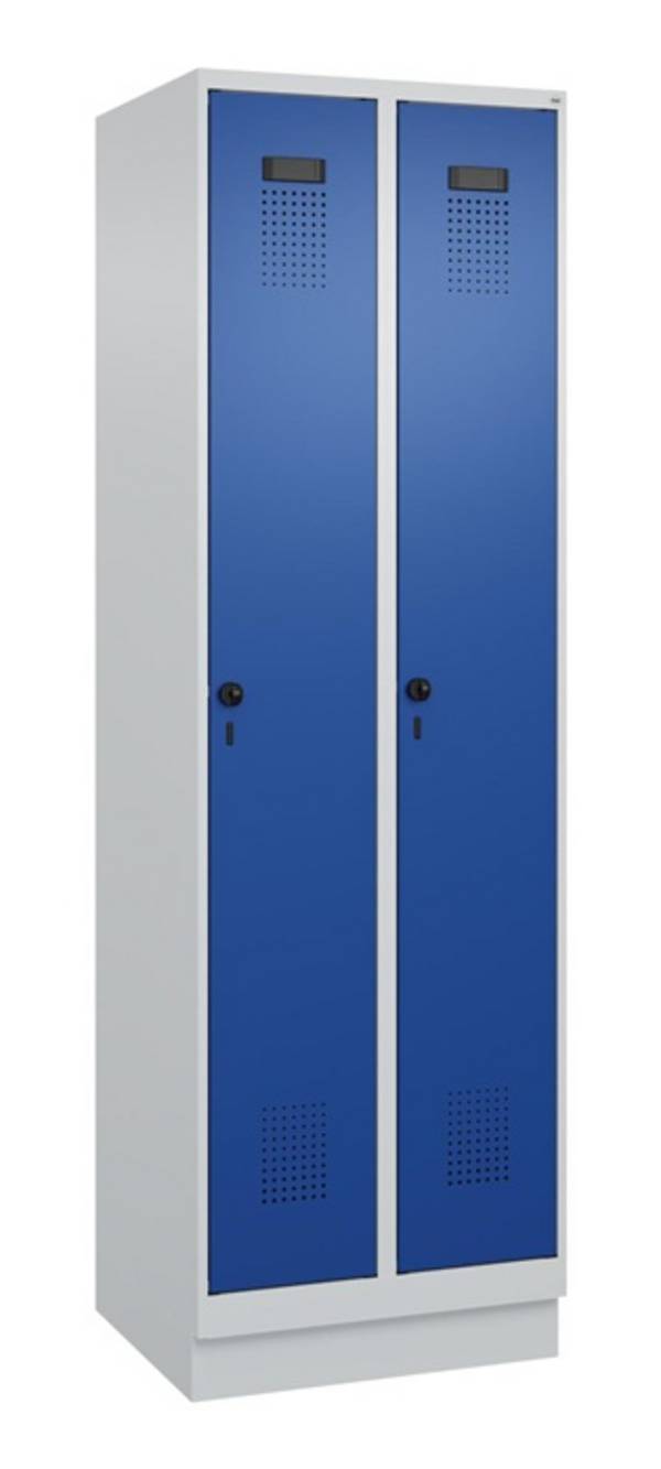 Garderobenschrank Evolo PLUS Sockel 600mm lichtgrau/enzianblau 2 Abt.C+P