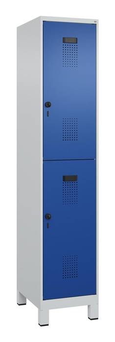 Garderobenschrank Evolo PLUS Füße 400mm lichtgrau/enzianblau 2 Abt.C+P-0