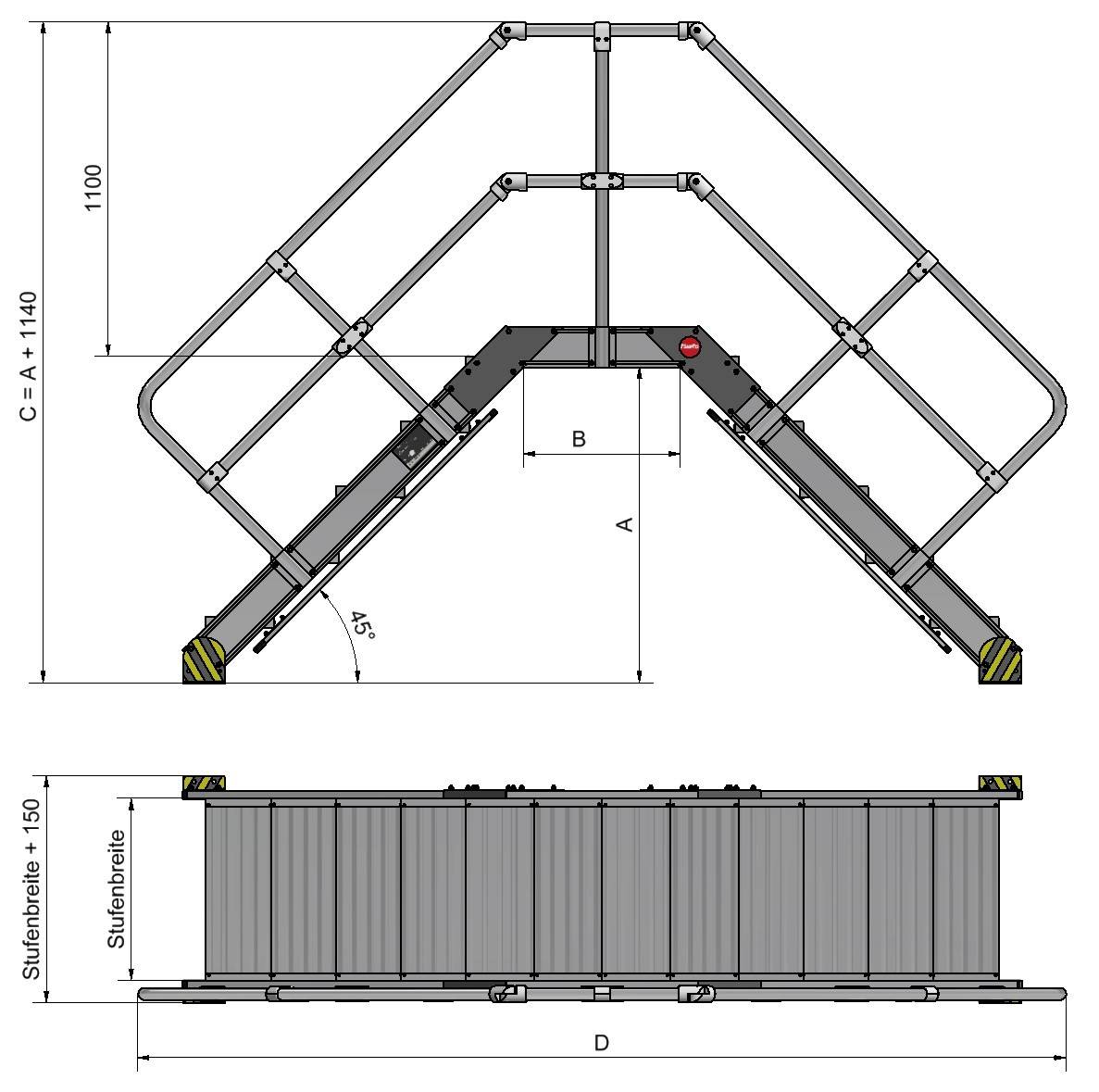 Hailo Überstieg stationär Neigung 45° Stufenbreite 600mm 5 Stufen-1