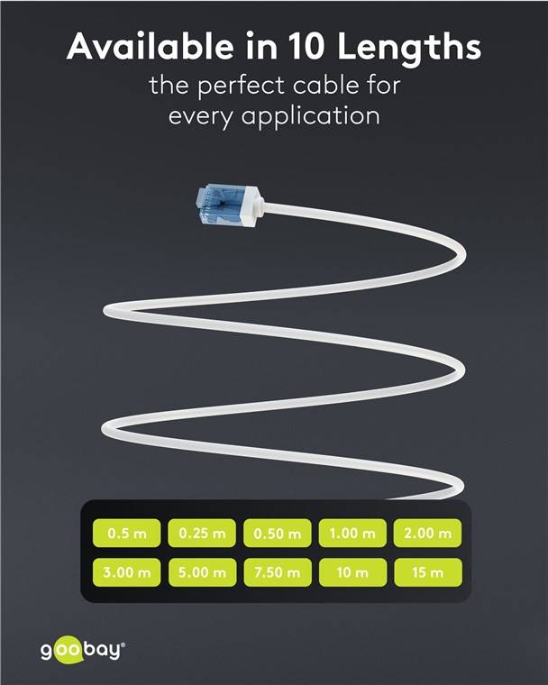 Goobay 74287 CAT 6A Slim Kabel Netzwerkkabel RJ45 Stecker 500 MHz Kupfer Patchkabel Ethernet LAN Kabel U/UTP Weiss 2 m-4