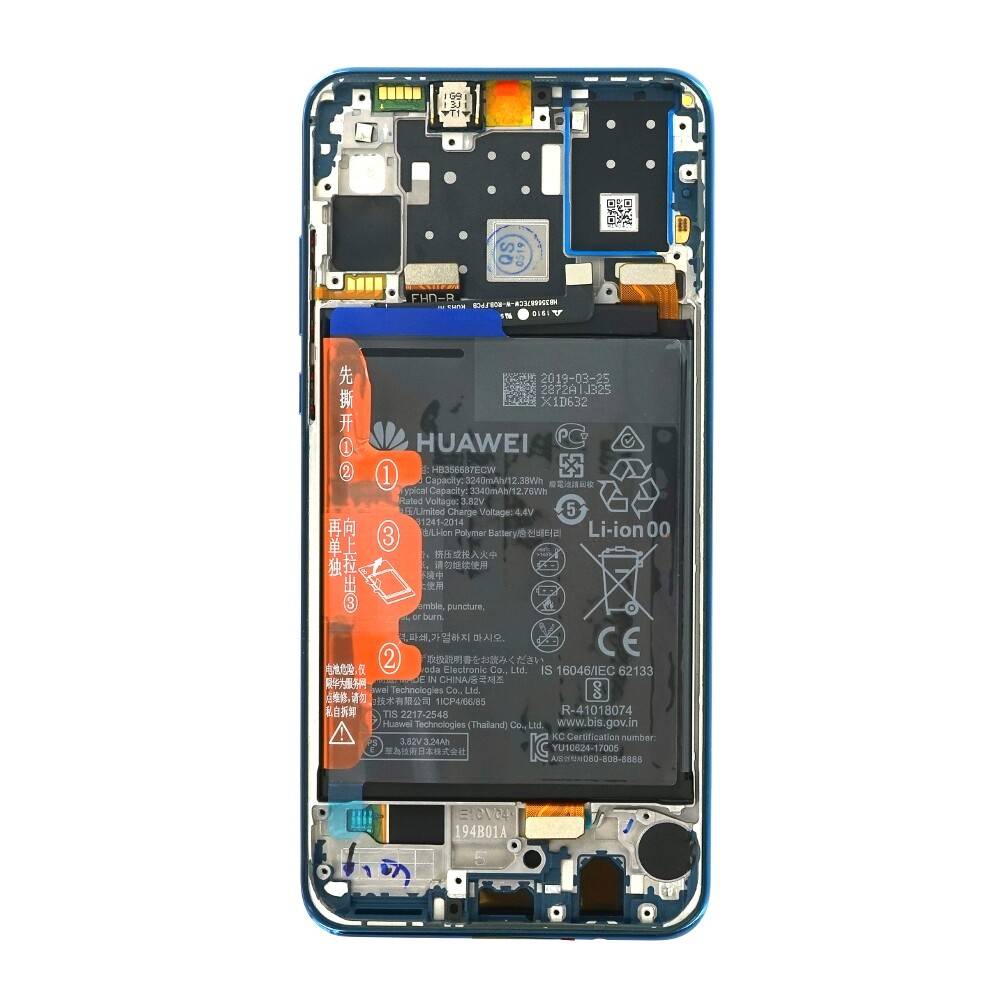 Original Display für Huawei P30 Lite LCD + Rahmen + Akku Blau 02352RQA-1