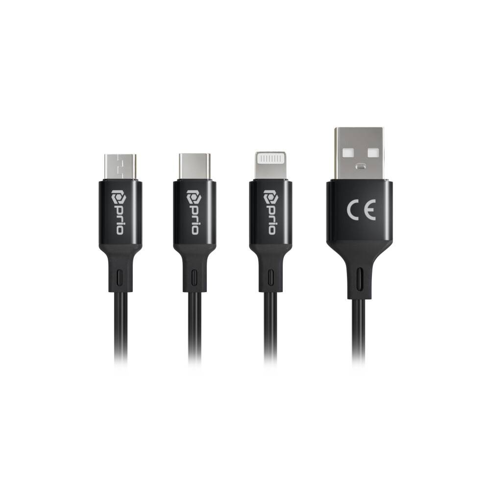 prio 3in1 Micro USB & USB C & Lightning zu USB A Kabel 3A 1,2m schwarz-0