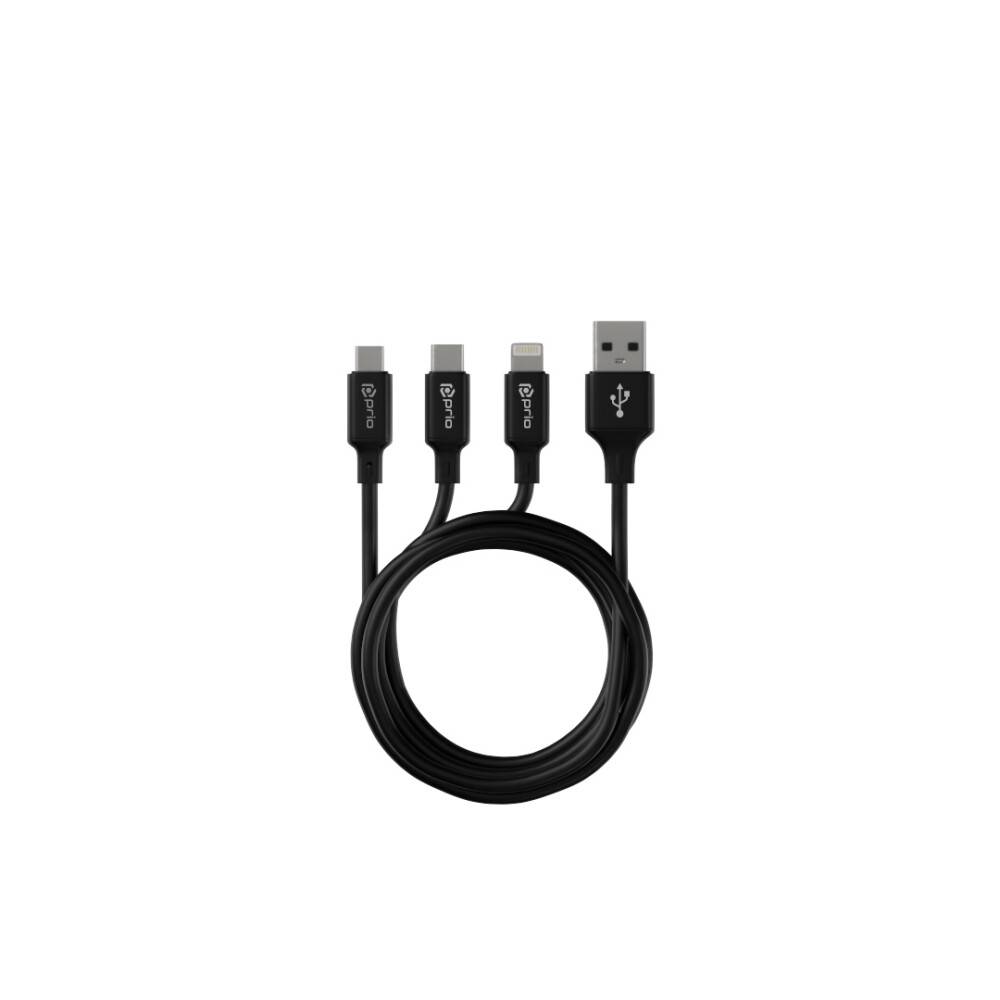prio 3in1 Micro USB & USB C & Lightning zu USB A Kabel 3A 1,2m schwarz-1