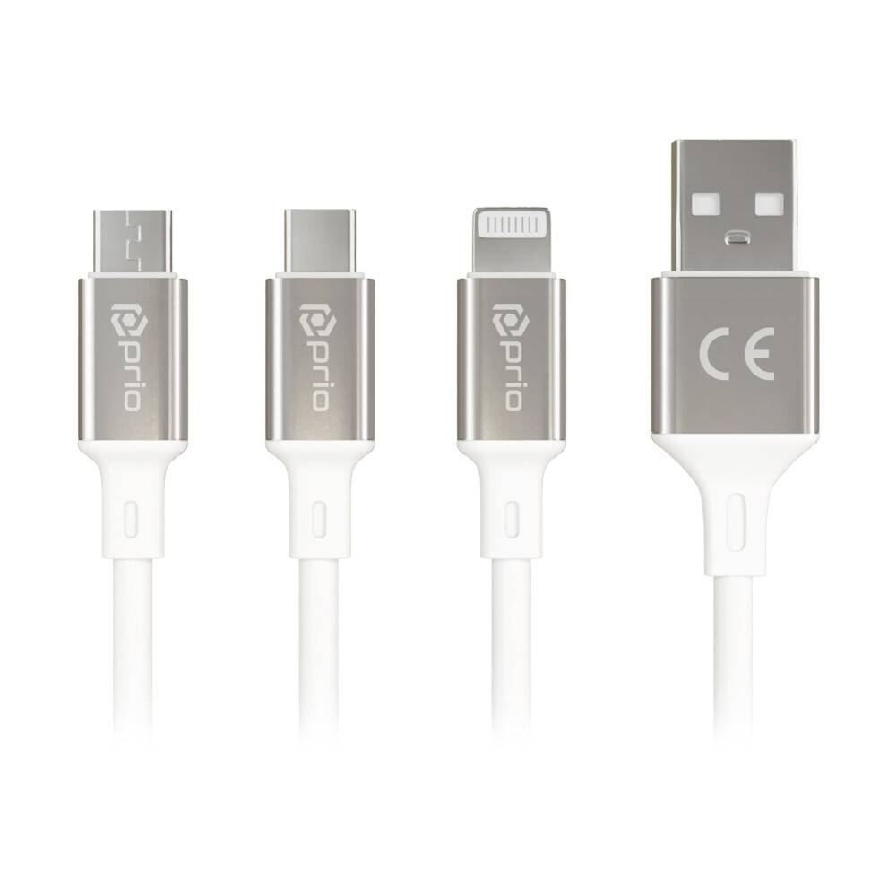 prio 3 in 1 Micro USB & USB C & Lightning zu USB A Kabel 3A 1,2m weiß-0