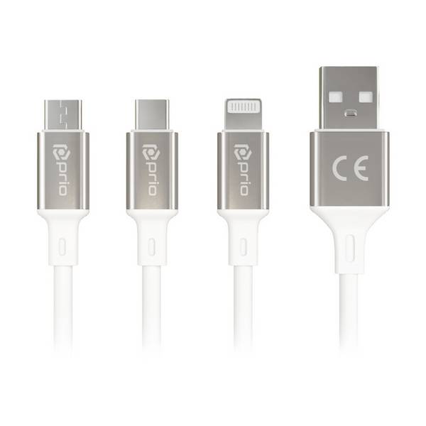 prio 3 in 1 Micro USB & USB C & Lightning zu USB A Kabel 3A 1,2m weiß