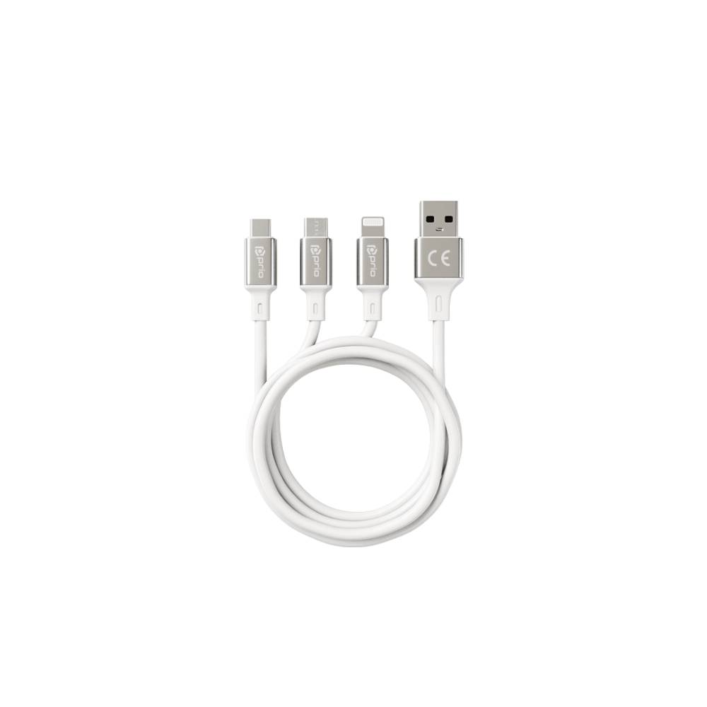 prio 3 in 1 Micro USB & USB C & Lightning zu USB A Kabel 3A 1,2m weiß-1