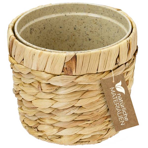HMF Innovativer Blumentopf aus Wasserhyazinthe, mit Pflanztopf aus nachhaltigen Rohstoffen, Rund, 14 cm Durchmesser