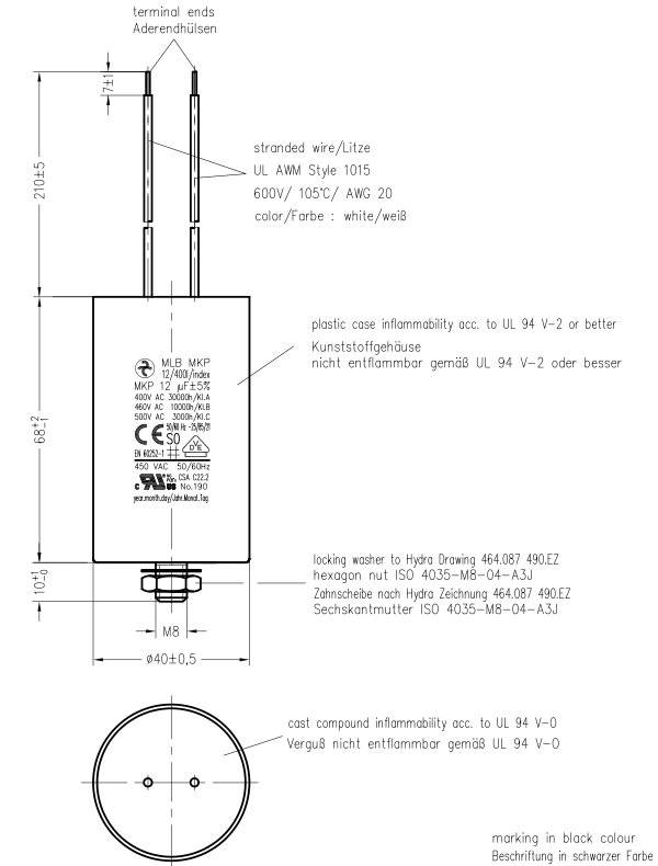 120-400MLB-MKP/LI 12µF Motor-Betriebskondensator Hydra-2