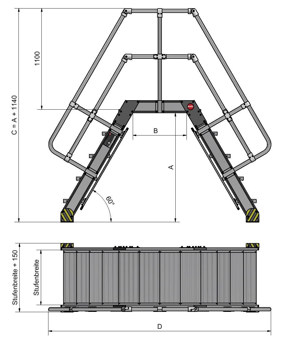 Hailo Überstieg stationär Neigung 60° Stufenbreite 1000mm 4 Stufen-1