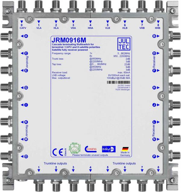 Jultec Multischalter JRM0916M 9 auf 16 Kaskade Install.Baumaterial Antennen Sat-Anlagenzubehör