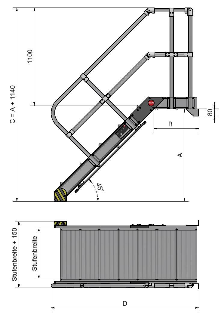 Hailo Plattformtreppe wandmontiert Neigung 60° Stufenbreite 600mm 4 Stufen-1