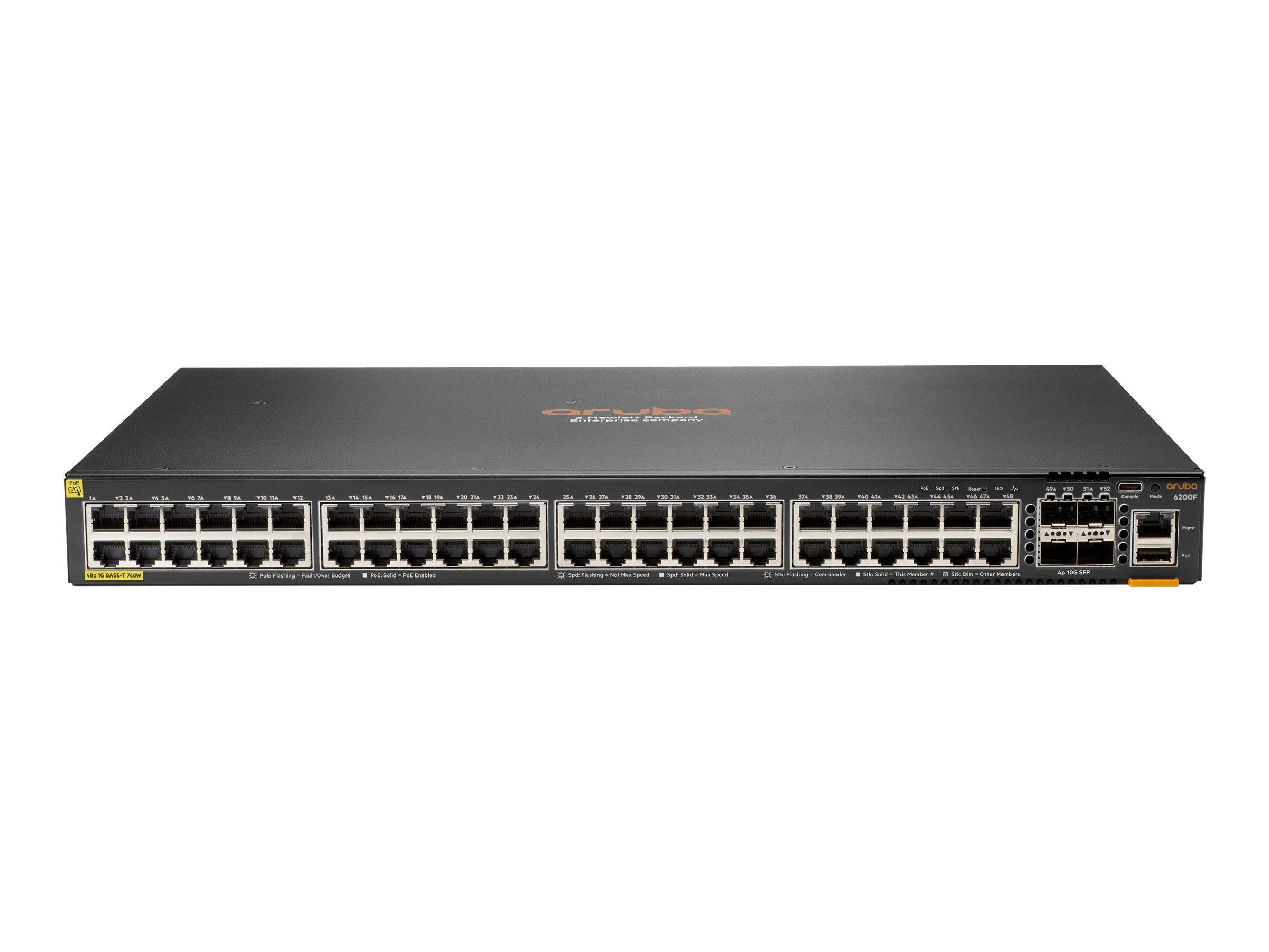 HPE Aruba CX 6200F 48G PoE Switch - 48x 10/100/1000 PoE, 4SFP, L3, 740W, 10 km Stack, Managed - JL728B-0