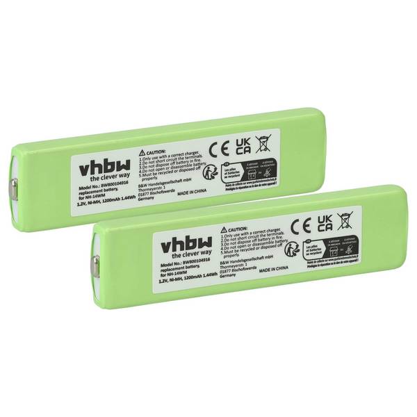 vhbw 2x Akku Ersatz für Sony NH-14WM | für MP3-Player Musik Player (1200 mAh, 1,2 V, NiMH)