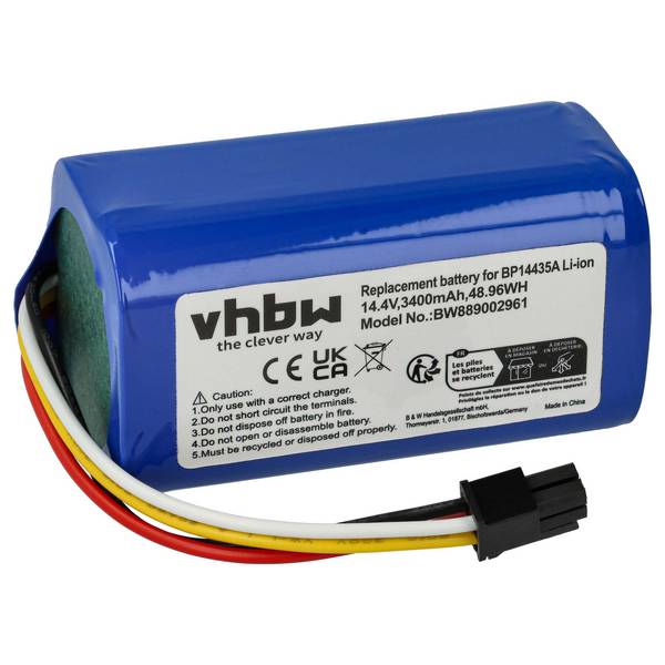 vhbw Akku kompatibel mit Midea I5 | I5 Extra, I5 Young, I9 EYE Saugroboter (3400 mAh, 14,4 V, Li-Ion)
