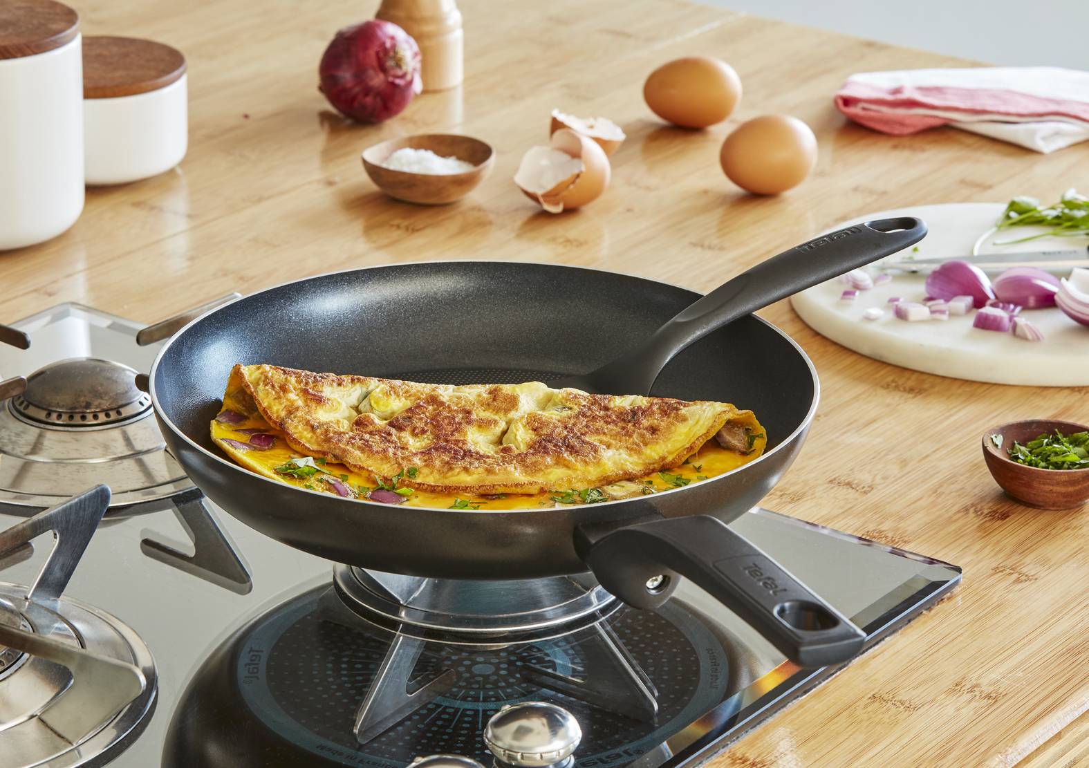 TEFAL Easy Cook & Clean B55504 Pfanne 24cm, B55504, Rund, Allzweckpfanne, Schwarz, Titan, Aluminium, Thermo-Punkt-3