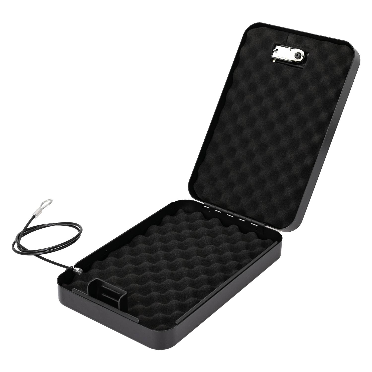 HMF 316-02 Sicherheitsbox mit Zahlenschloss und Sicherungskabel, 29 x 19 x 6,5 cm , Schwarz-2