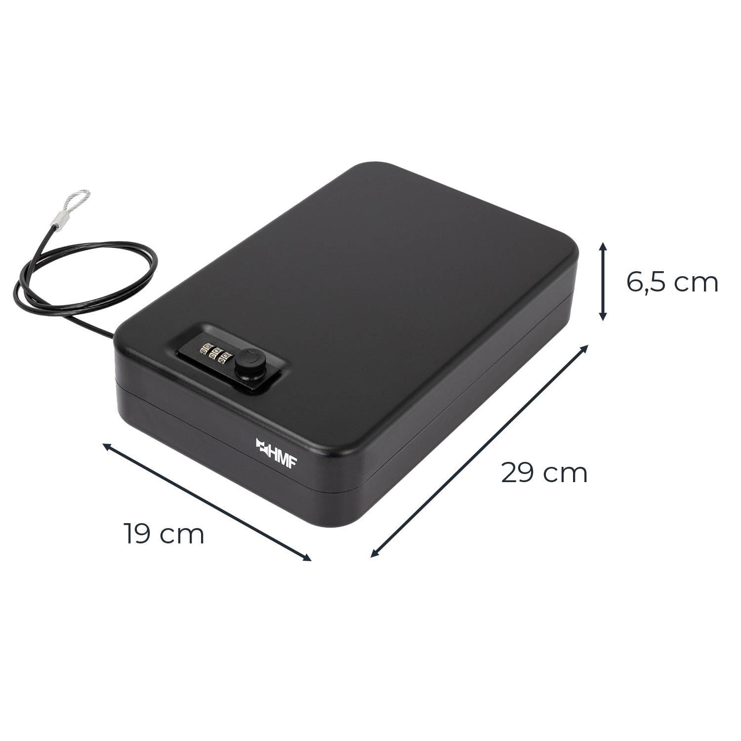 HMF 316-02 Sicherheitsbox mit Zahlenschloss und Sicherungskabel, 29 x 19 x 6,5 cm , Schwarz-4