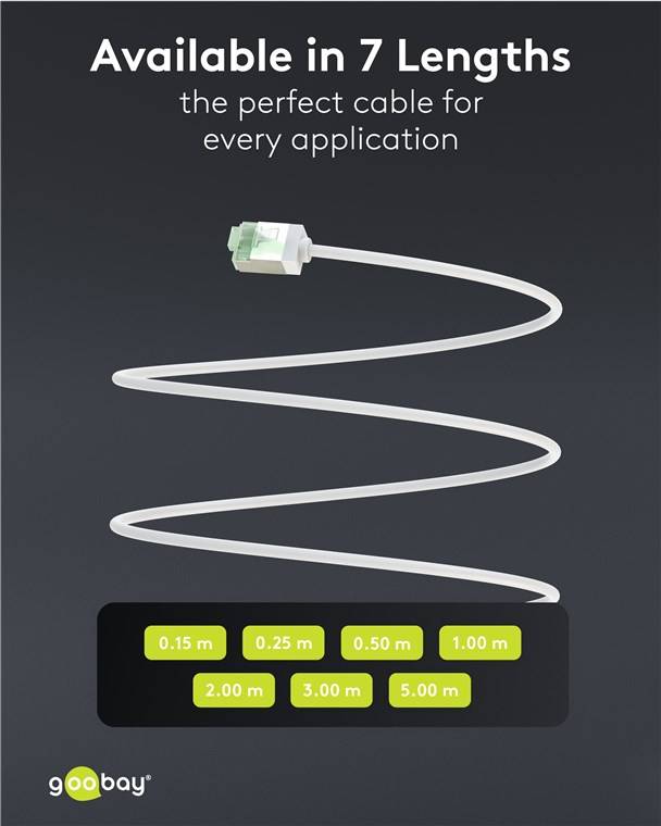 Goobay 74359 CAT 8.1 Slim Netzwerkkabel RJ45 Stecker 2000 MHz Kupfer Patchkabel Ethernet LAN Kabel U/FTP Weiss 0,5 m-4