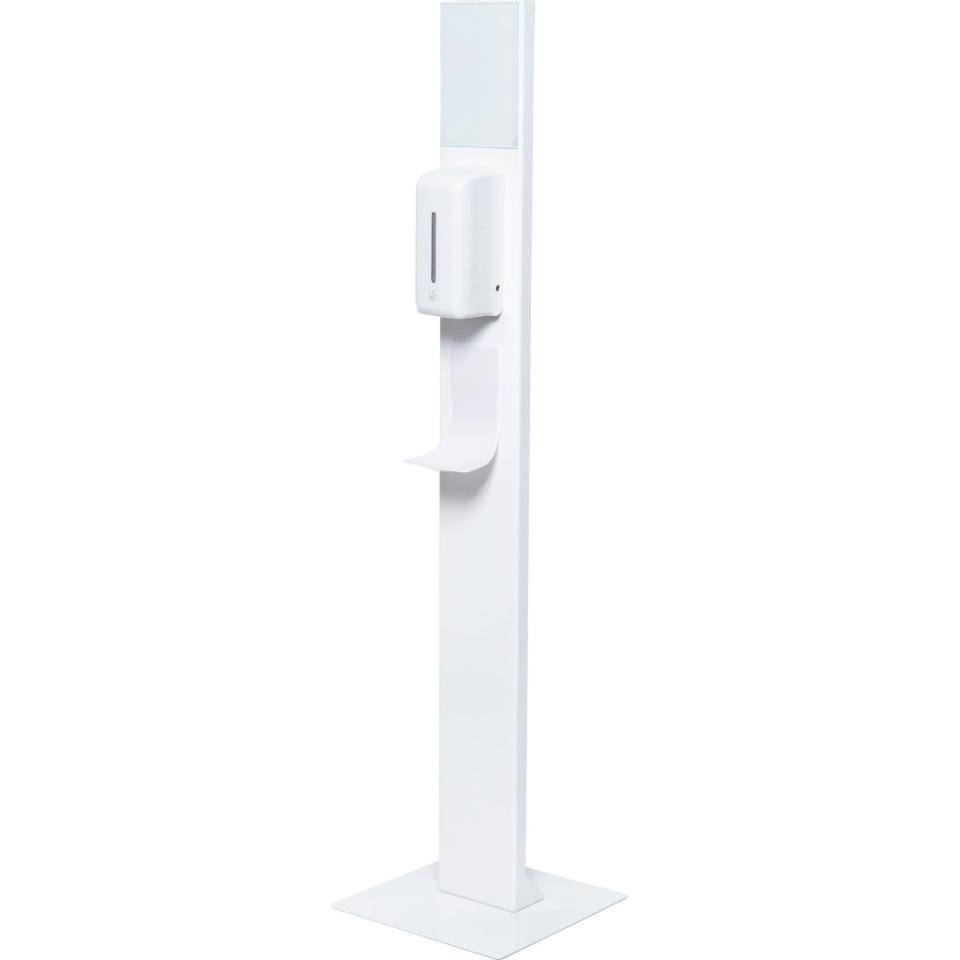 Handdesinfektionsständer Design, automatischer Spender, Auffangschale, Inforahmen-0