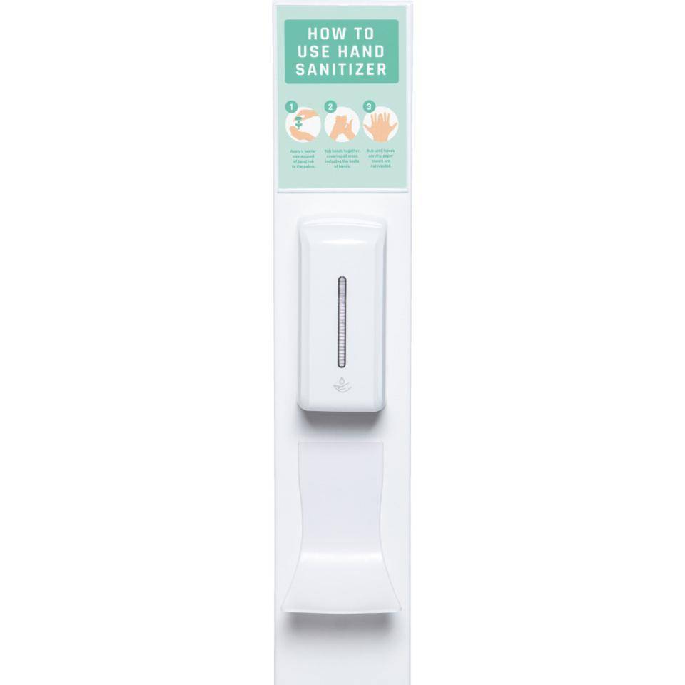 Handdesinfektionsständer Design, automatischer Spender, Auffangschale, Inforahmen-1