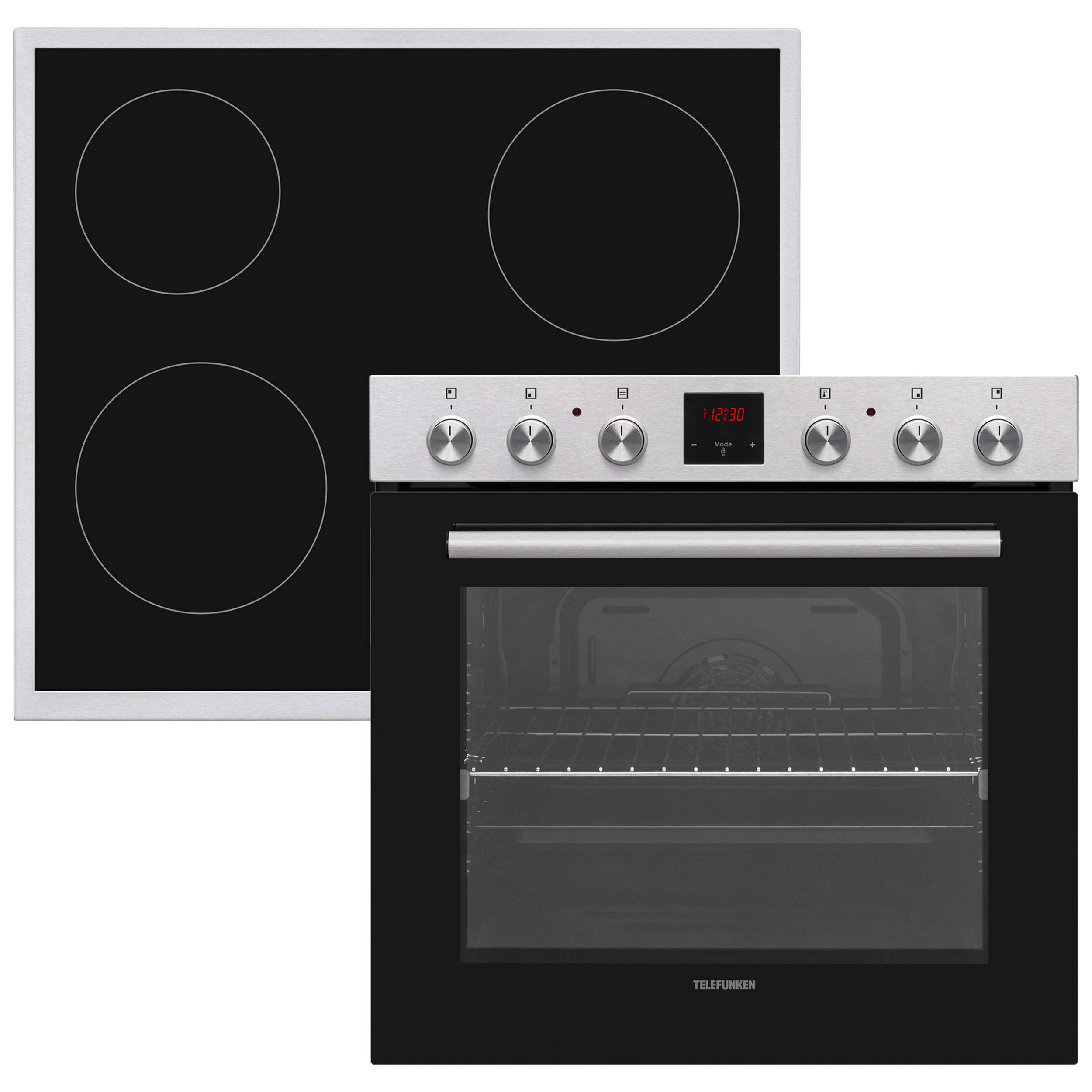 Telefunken Einbauherd-Set | Mit Glaskeramik-Kochfeld | Backofen mit Umluft | Teleskopauszug | 78 Liter | B-HS-75-C-I-0