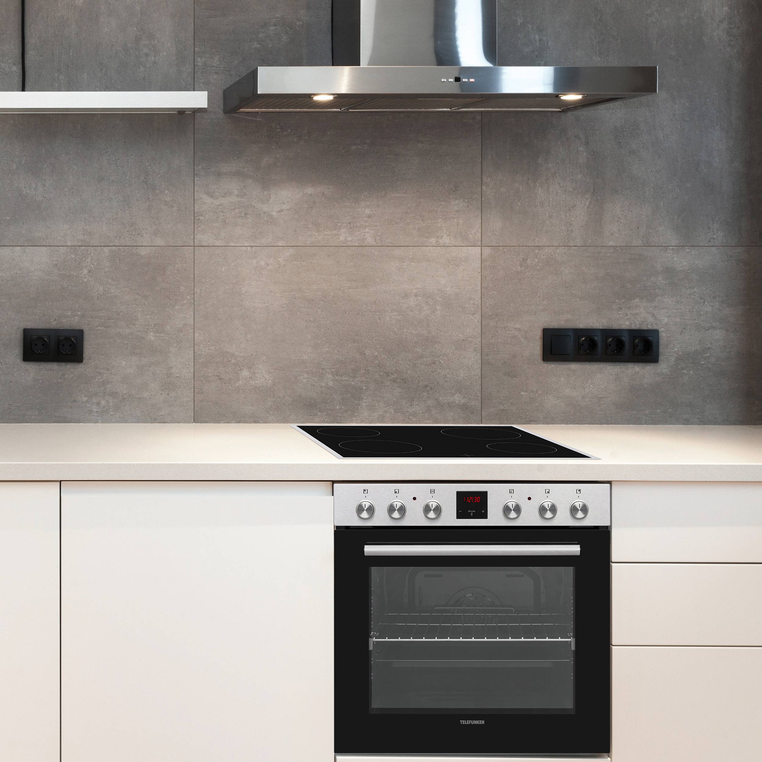 Telefunken Einbauherd-Set | Mit Glaskeramik-Kochfeld | Backofen mit Umluft | Teleskopauszug | 78 Liter | B-HS-75-C-I-1