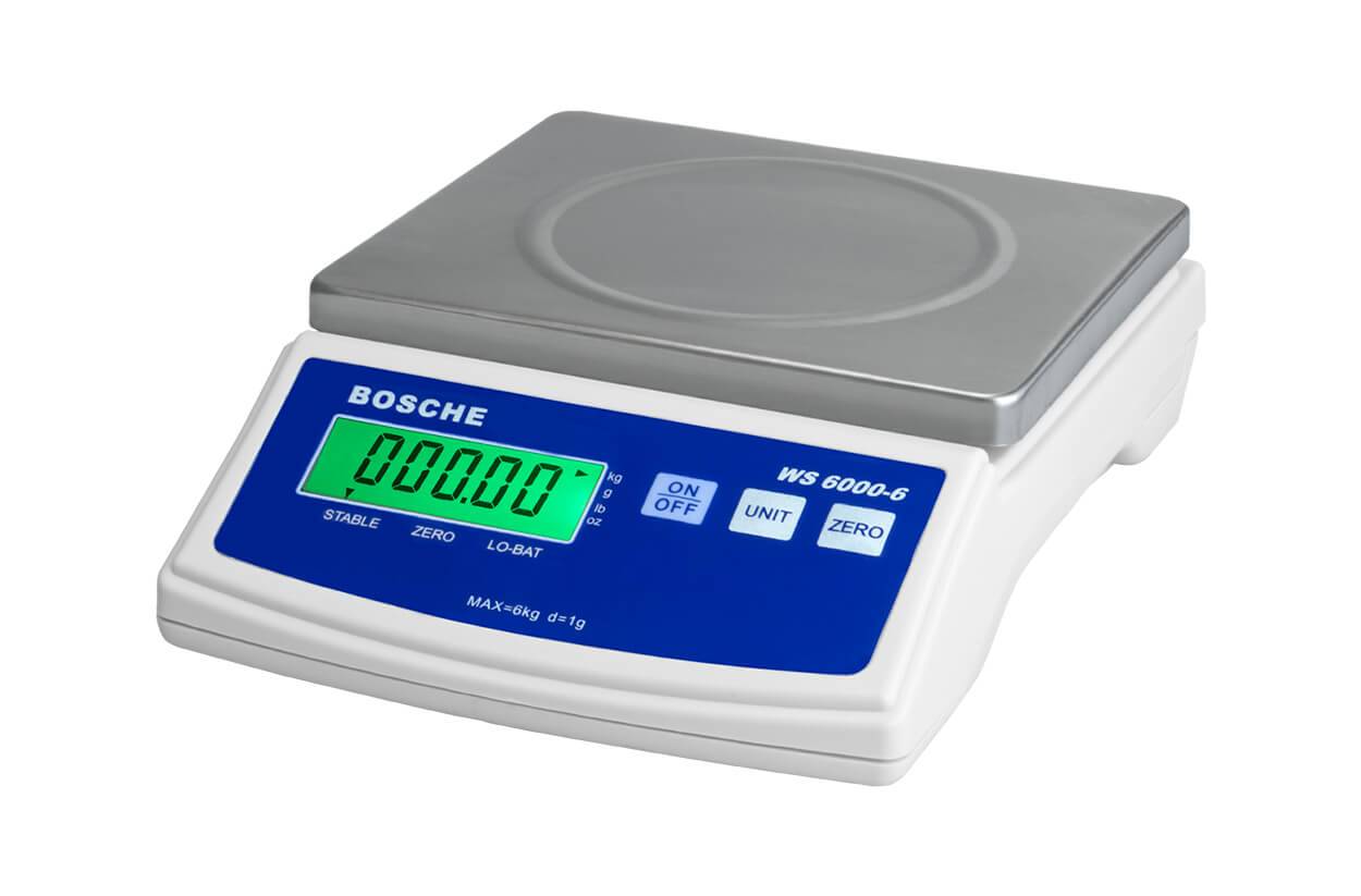 BOSCHE Wägetechnik Tischwaage WS-K, Wägebereich 6 kg, Ablesbarkeit 1 g, Silber, Weiß-0