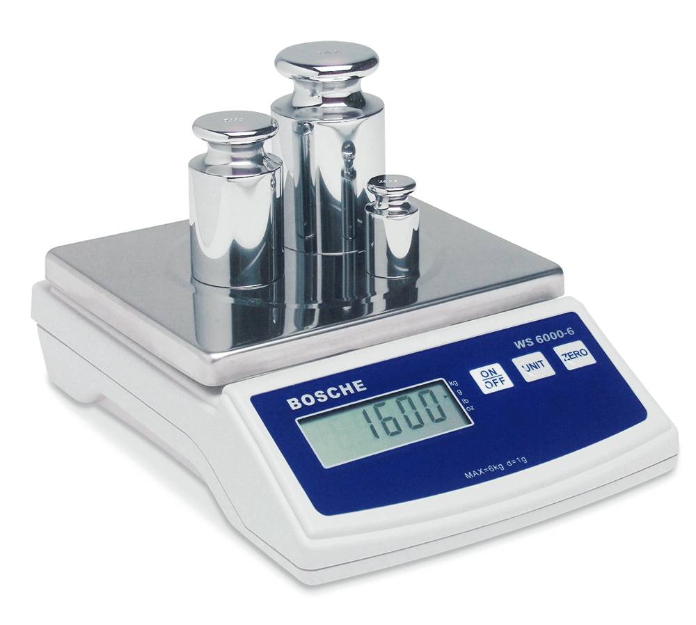 BOSCHE Wägetechnik Tischwaage WS-K, Wägebereich 6 kg, Ablesbarkeit 1 g, Silber, Weiß-1