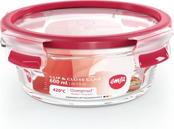 EMSA - Clip&Close Glass Vorratsdose 600 ml Glas Rot