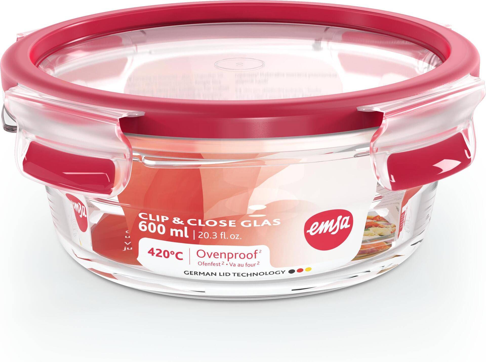 EMSA - Clip&Close Glass Vorratsdose 600 ml Glas Rot-0