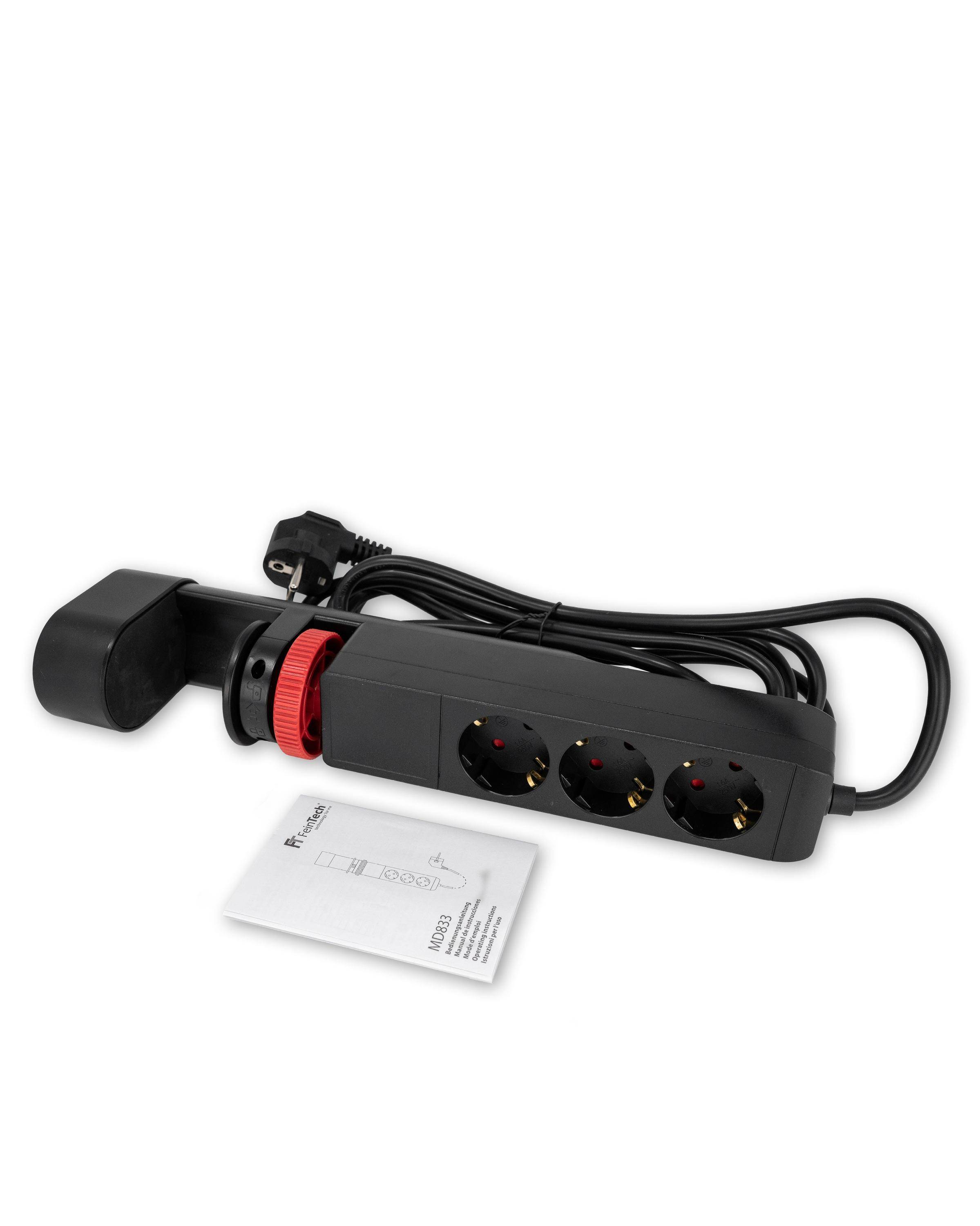 FeinTech MD833 Tischsteckdose 3-fach klemmbar 2x USB & USB-C PD20W-5