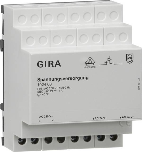 GIRA 102400, PS-Trafo, Grau, Kunststoff, 230 V, 50 - 60 Hz, 24 V