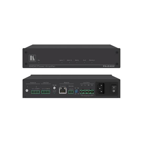 KRAMER PA-240Z - Leistungsverstärker mit integrierter DSP (1x240 Watt @ 70V/100V | 2x 120 Watt @ 8Ohm | Linepegel-Out |