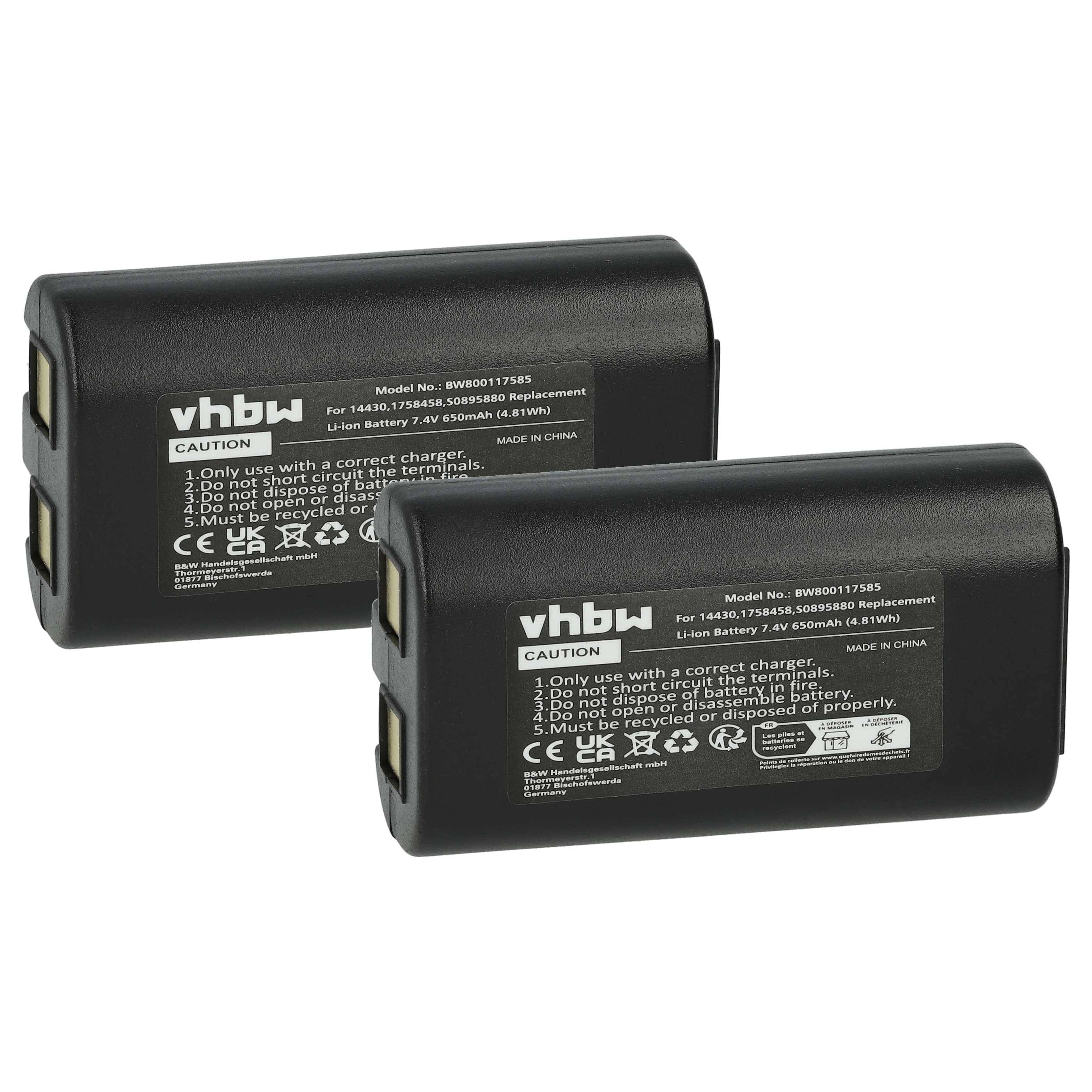 vhbw 2x Akku Ersatz für Dymo S0895880 | S0915380, 14430, 1758458 für Drucker Kopierer Scanner Etiketten-Drucker (650 mAh-0