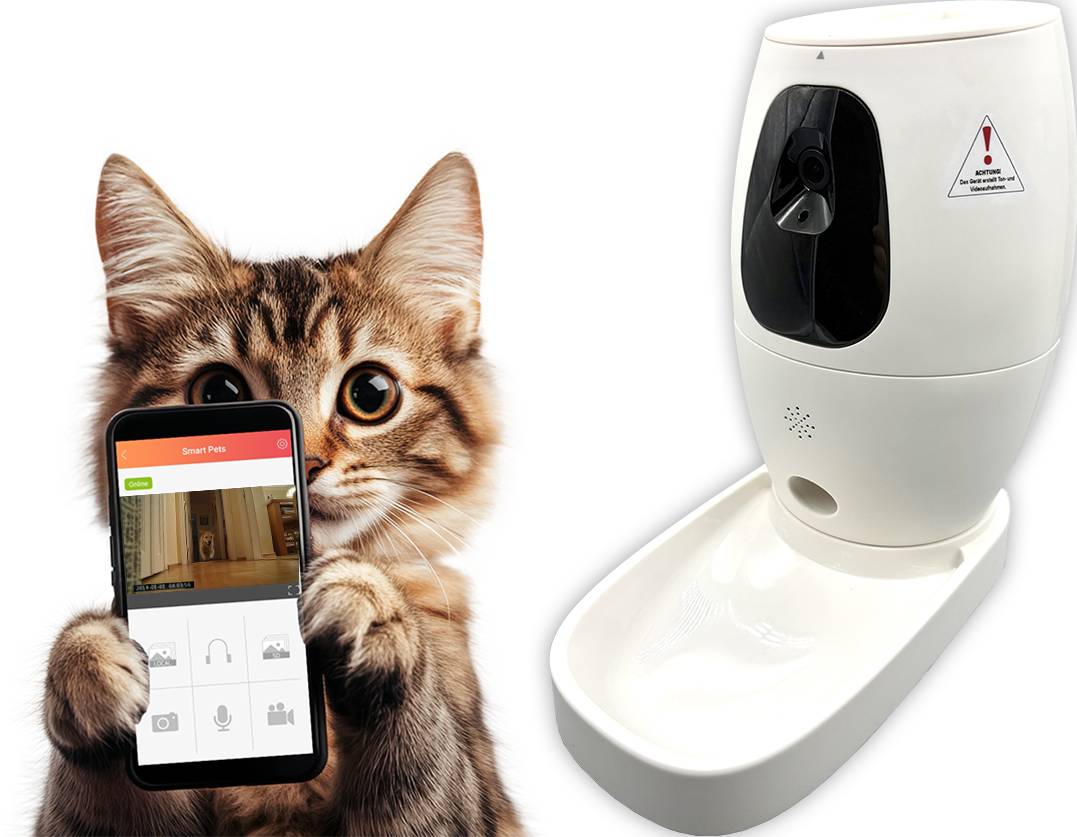 Berger + Schröter | Smart Pet Feeder, smarte Futterstation und Kamera für Haustiere 720P HD Video, Funk-Fernüberwachung-0