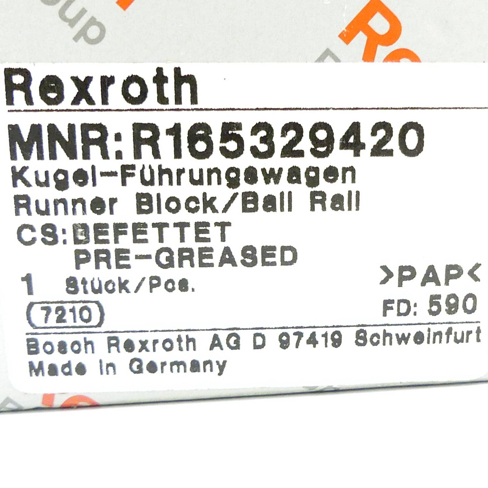 BOSCH REXROTH KWD-025-FLS-C0-N-1, Kugelwagen, Baugröße 25, Stahl CS, Genauigkeit Normal, Ohne Kugelkette, R165329420-1
