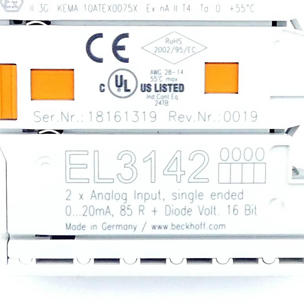 Beckhoff EL3142, EtherCAT-Klemme, 2-Kanal-Analog-Eingang, Strom, 0…20 mA, 16 Bit, single-ended-1