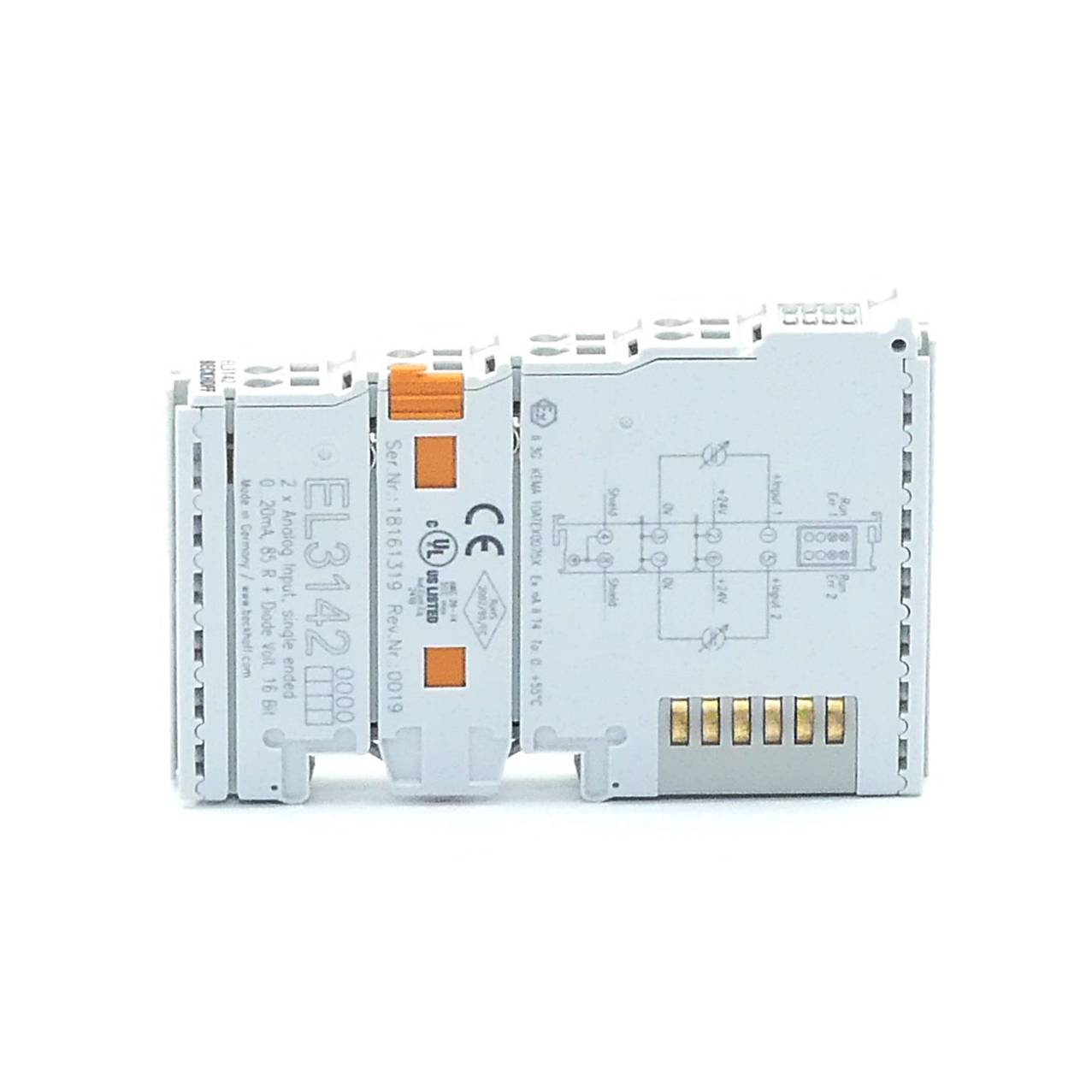 Beckhoff EL3142, EtherCAT-Klemme, 2-Kanal-Analog-Eingang, Strom, 0…20 mA, 16 Bit, single-ended-3
