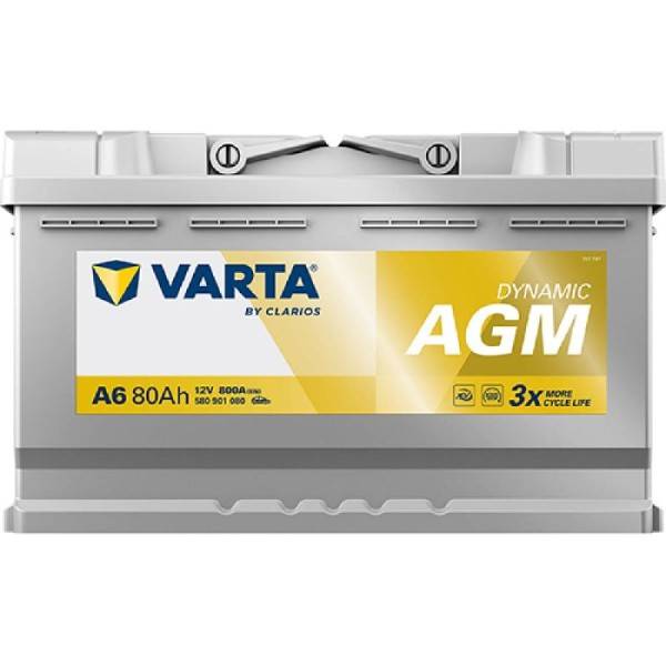 VARTA A6 Silver Dynamic AGM 12V 80Ah 800A Autobatterie Start-Stop 580 901-0