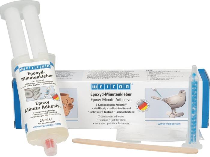 Epoxyd-Minutenkleber Kleber/Mischdüse/Holzspatel/Handschuhe transp.Set WEICON-0