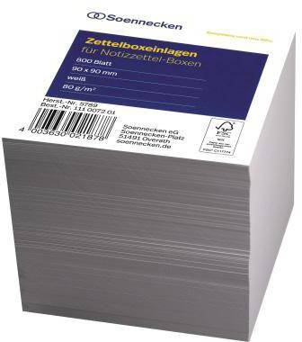 Soennecken Zettelboxeinlage 5789 9x9cm 80g 800Blatt ws-0
