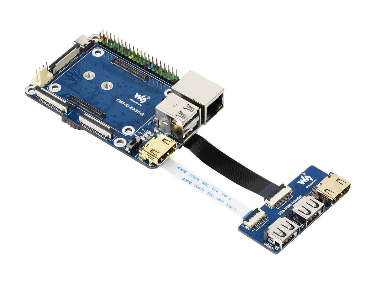 WaveShare CM4-IO-BASE-B + USB HDMI Adapter for Raspberry Pi Compute Module 4-5