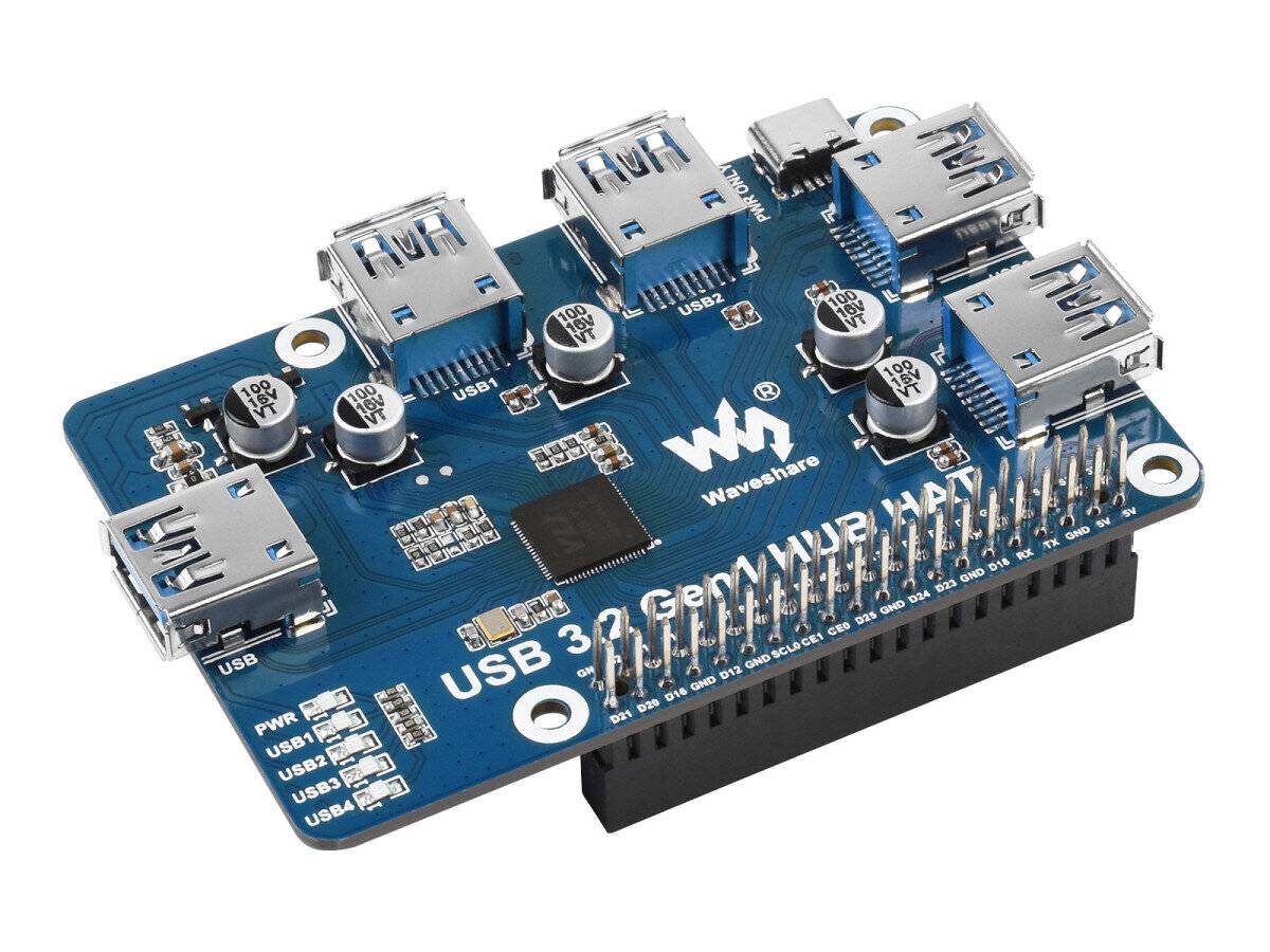 WaveShare USB 3.2 Gen1 HUB HAT for Raspberry Pi with 4x USB Ports Driver-Free-5
