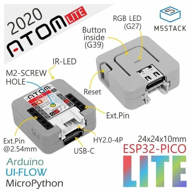 M5Stack ATOM Lite ESP32 Development Kit, ESP32 PICO Chip mit WiFi und Bluetooth-0