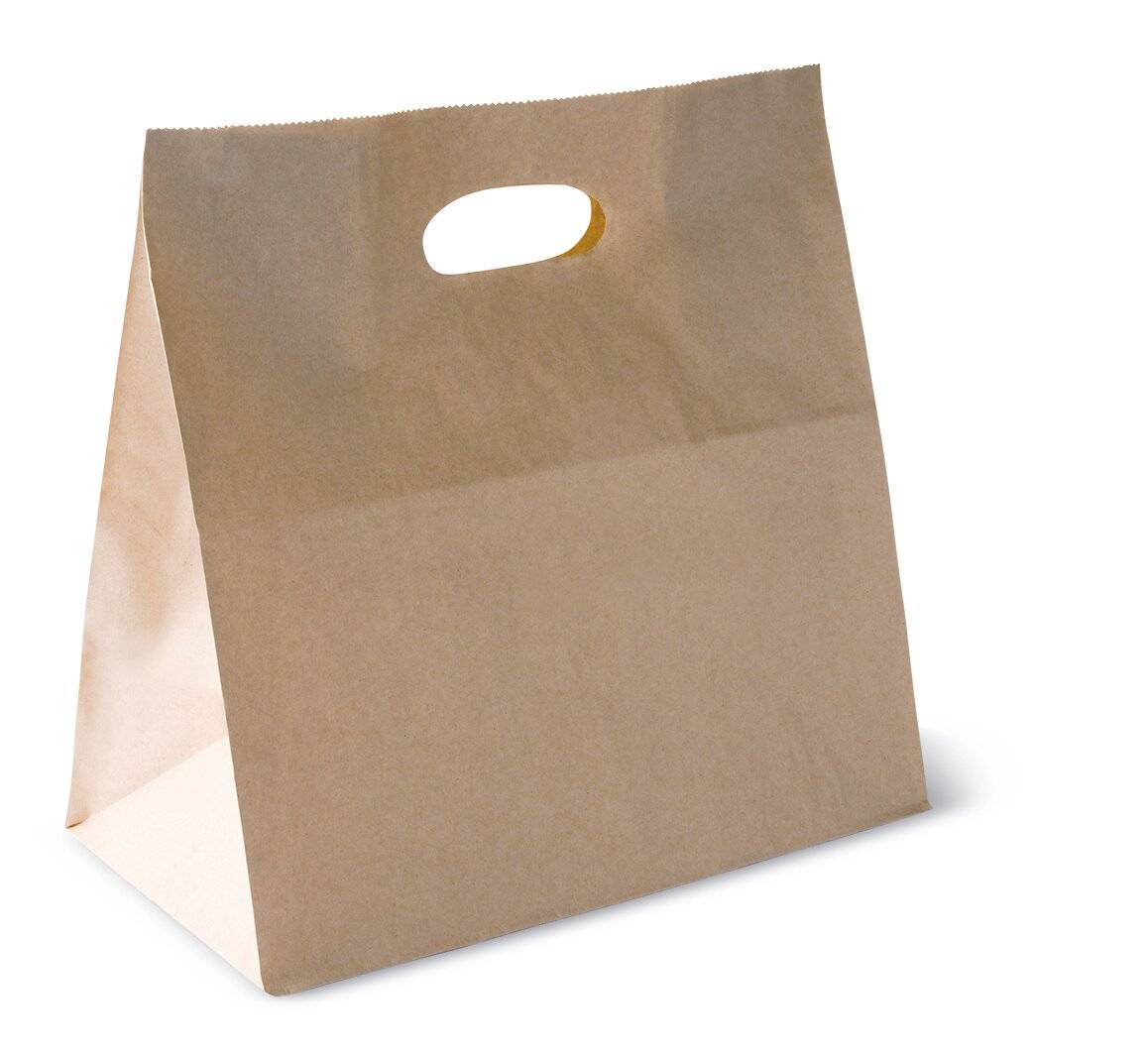 Take-away-Papierbeutel mit Tragegriff, kompostierbar, 280x280x150 mm - 500 Stück-0
