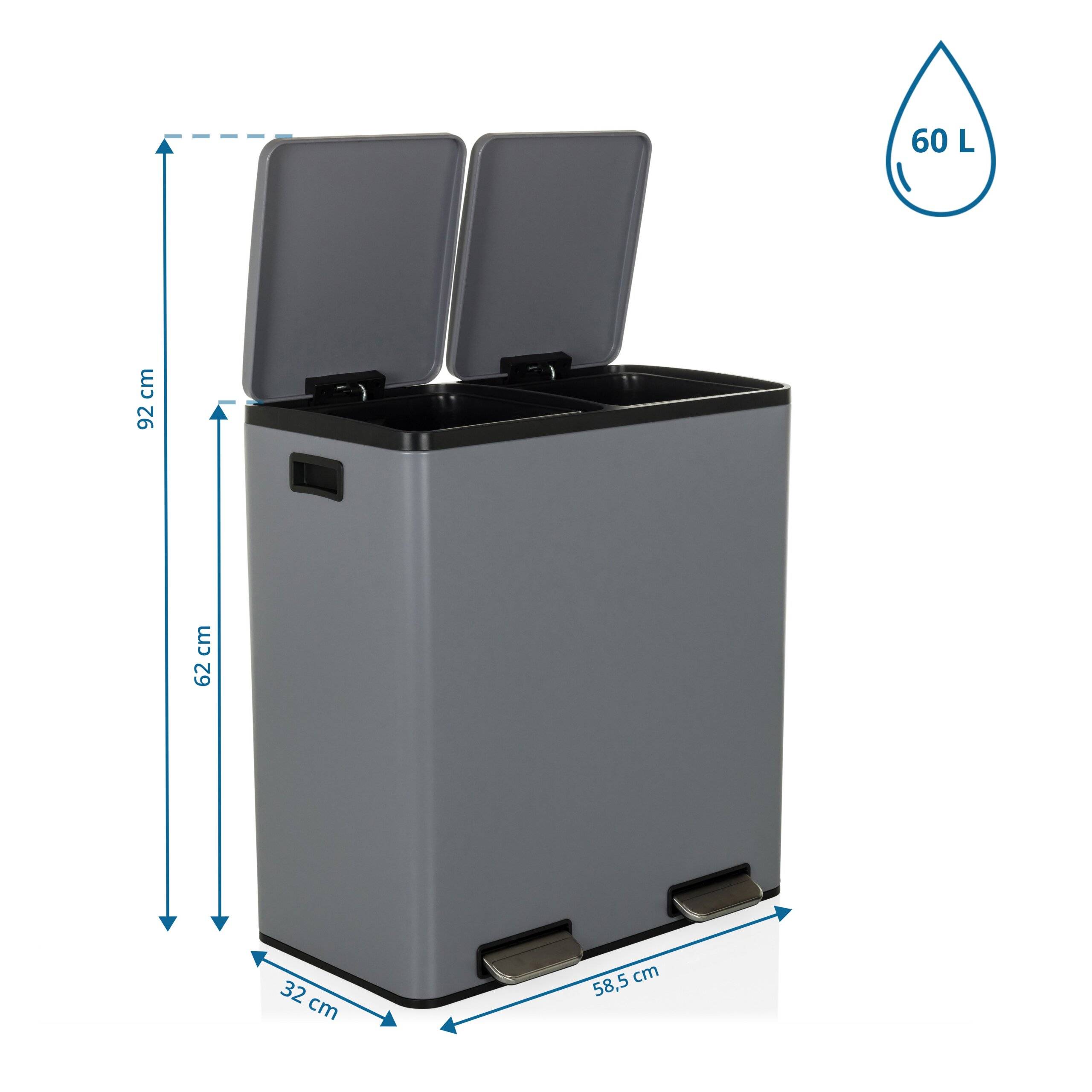 Abfallsammler Mülltrennsystem Clean 13 - 60L (2x30L) Stahl grau hjh OFFICE-1