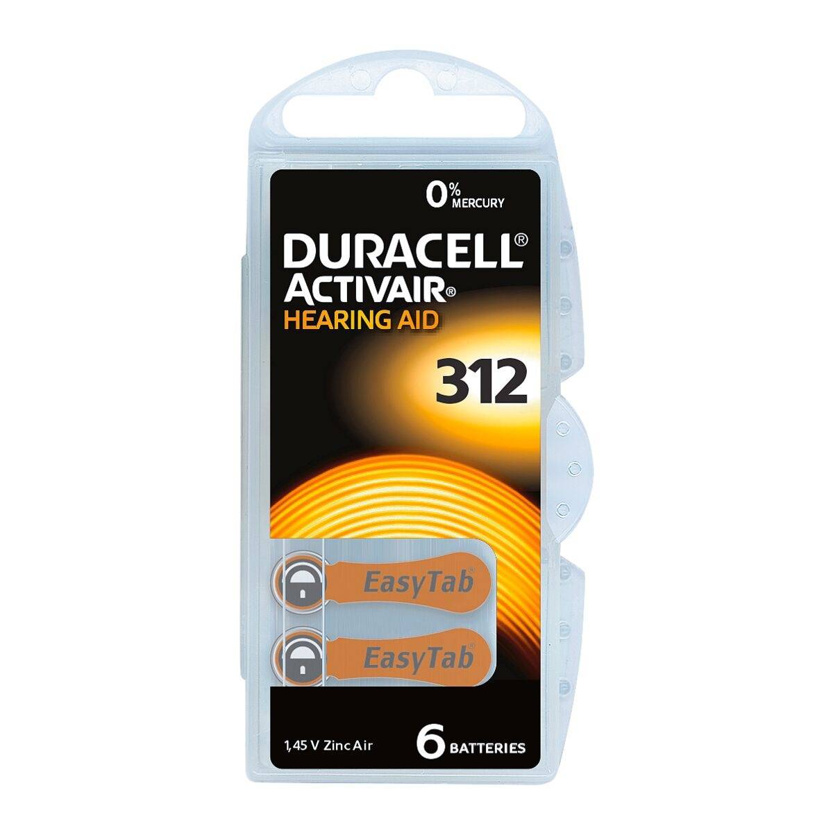 Duracell 6er-Pack Hörgeräte-Batterien DA312 / PR41-0