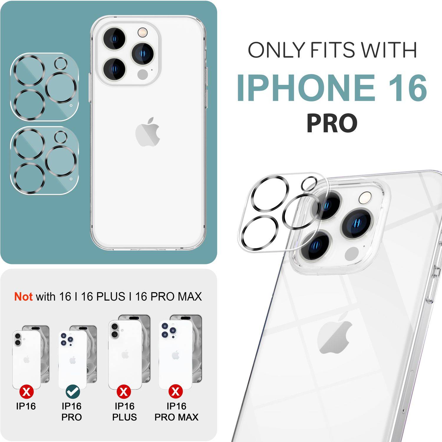 NALIA 2x Kamera Schutzglas für iPhone 16 Pro, Klarer Linsenschutz für Rückkamera, Transparenter Kameraschutz, Kameraglas-3