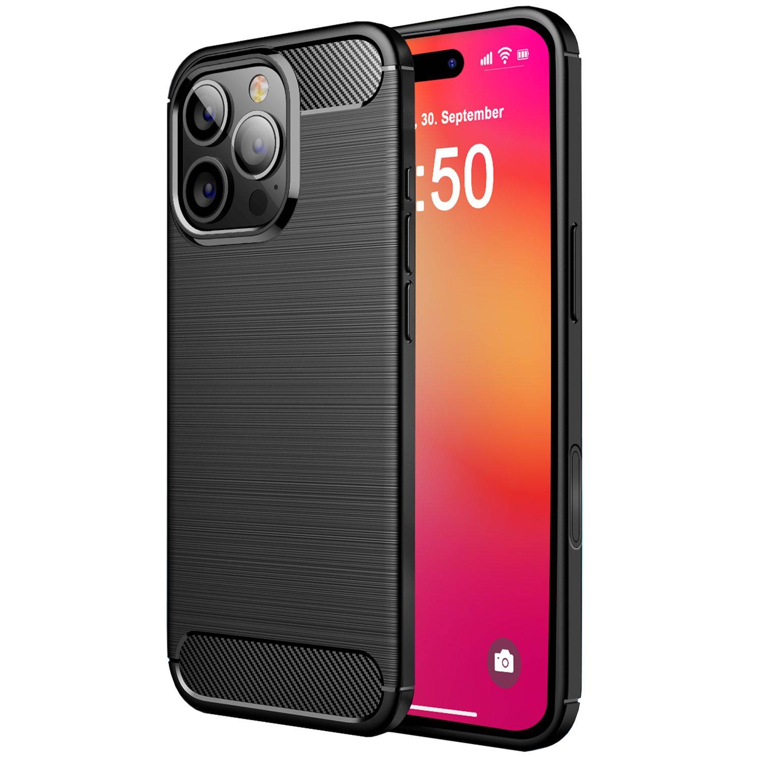 NALIA Carbon Style Hülle für iPhone 16 Pro, Matt-Schwarze Silikon Handyhülle in Kohlefaser-Optik, Slim Business Cover-0